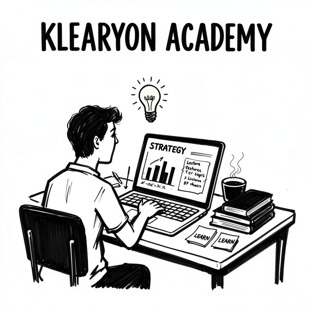 Klearyon Academy interface showing strategy lessons and progress tracking